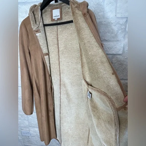 Anne Klein Penny Lane Hooded Walker Faux Suede Coatwith Hood Size Medium